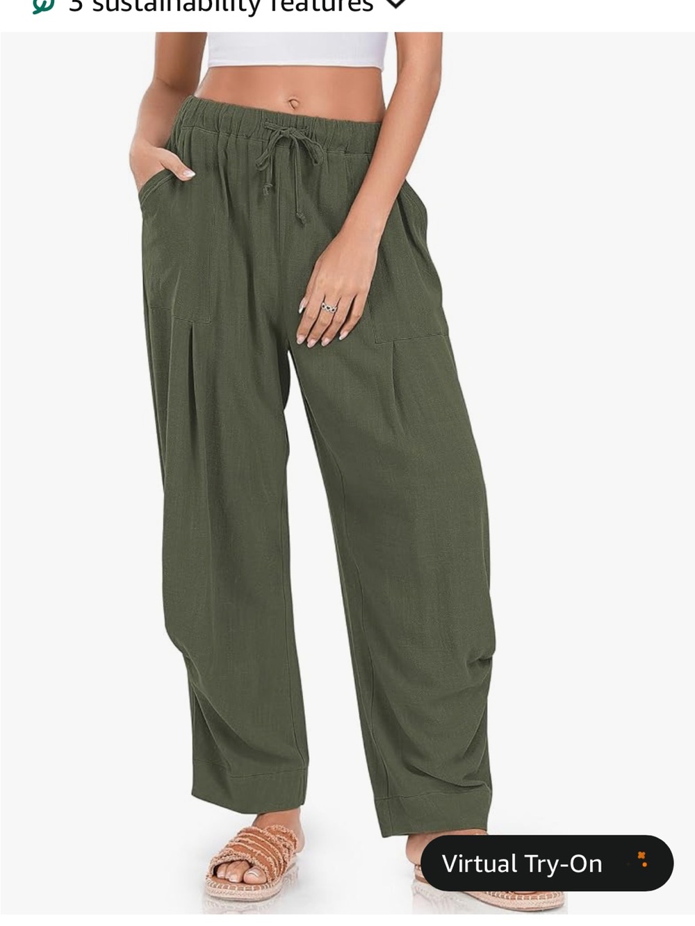 Women’s Olive Green TARSE Womens Linen Barrel Pants Casual Summer Travel Lounge
